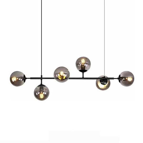 Industrial Chandelier with 6 Smoke Grey Glass Globes