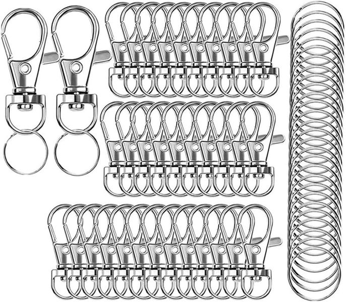 120 Rotating Snap Hooks With Key, 120 Metal Lobster Claw Clasp Key Rings