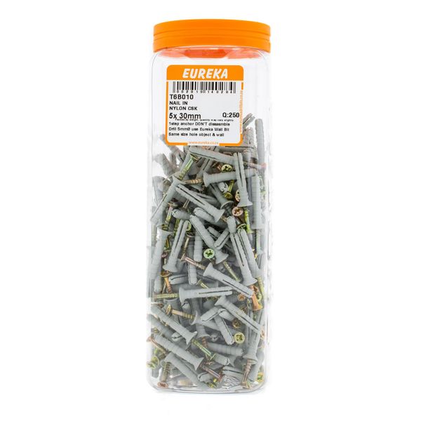 EUREKA Nail-In Anchor Nylon Countersunk 5 x 30mm Q:250 T6B010