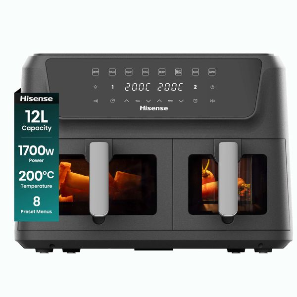Hisense 12L 1700W Dual Control Air Fryer with Visible Window- Black