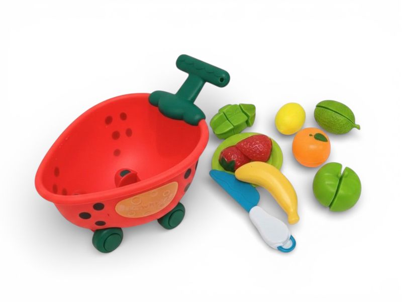 Mini Shopping Cart Playset with Cuttable Fruit, Toy Knife &amp; Serving Plate