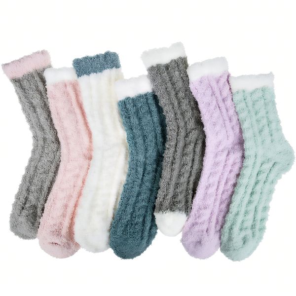 7pc Womens Fuzzy Socks Fluffy Coral Fleece Slipper Socks Warm Soft
