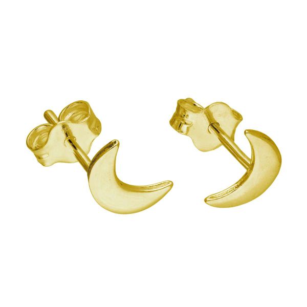 Gold Plated Silver Small Moon Stud Earrings