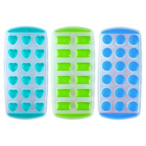 3 Pack of Ice Cubes Silicone Bottom Tray Set (Round, Heart, Square)
