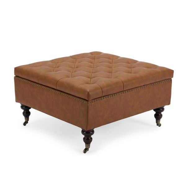 Brown,Square Storage Ottoman-Upholstered Footrest Ottoman,PU