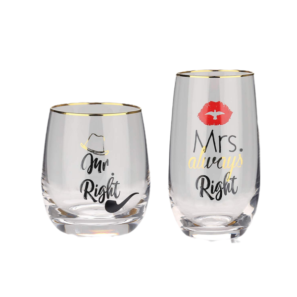 Mr Right &amp; Mrs Always Right Cordial/Wine/Beer Glasses, Bridal Gift