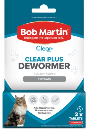 BOB MARTIN Clear+ Dewormer Tablets for Cats 2's