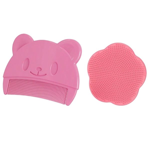 Essential Baby Hair Care Set Bear Shaped Baby Comb and Cradle Brush Pink