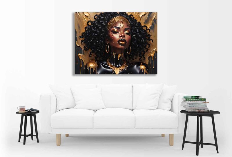 0292 Gold Paint black lady Canvas Wall Art