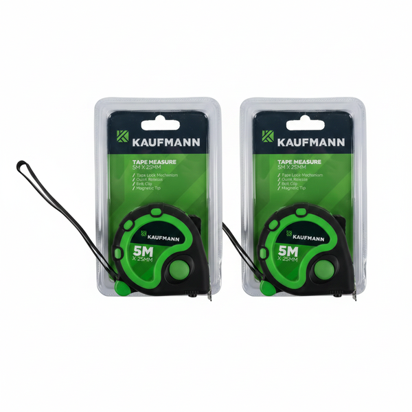 Kaufmann 5m x 25mm Tape Measure with Lock, Quick Release &amp; Clip - 2 Pack