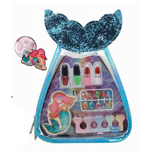 Mermaid Makeup Bag Set - 11Pc nBeauty &amp; Nail Play Set with Sequin Carry Bag