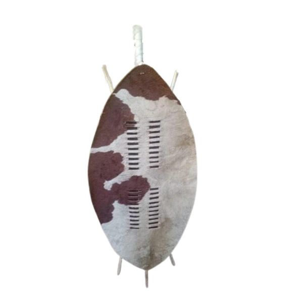 Extra Large Brown &amp; White Zulu Shield 145x55cm Real Cowhide Wood Décor