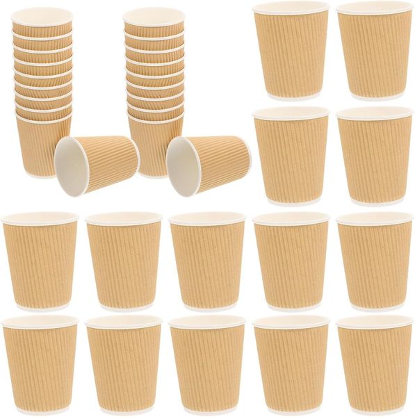 50pcs Disposable Double Wall Corrugated Paper Cups 8oz Yellow Insulated