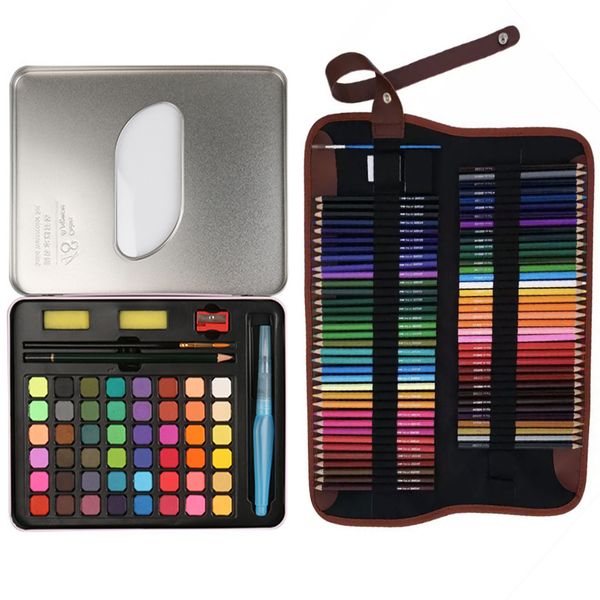 72 Color Oily Color Lead Paint Brush whith 48-Color Solid Watercolor Set