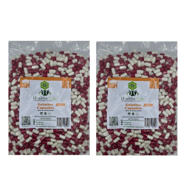 Healthy Life- Red and White Empty Gelatin Capsules Size 0- 2 1000 Packs