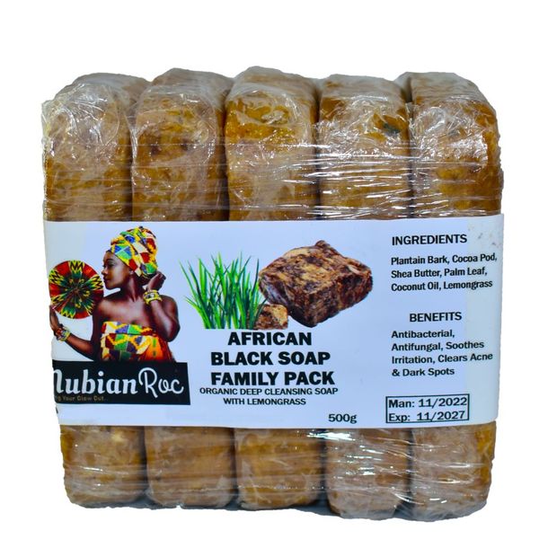 Raw African Black Soap Family Pack (500g) with Lemongrass