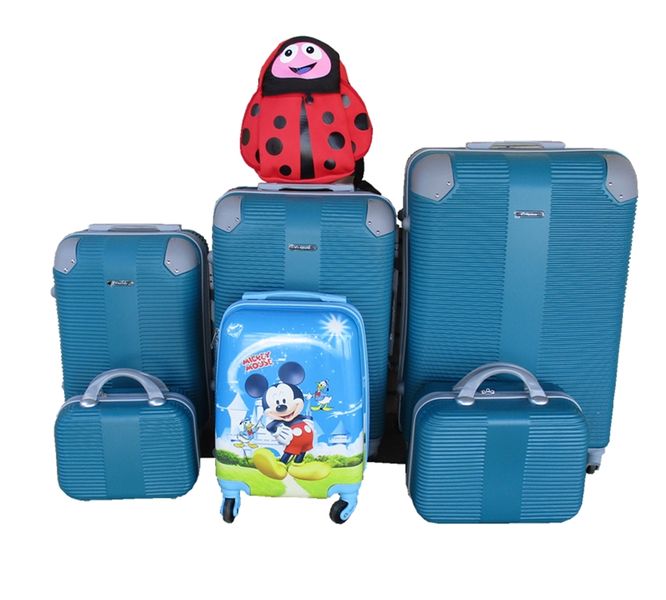 5-Piece Dark Green ABS Luggage Set with Spinner Wheels,Mickey &amp; Ladybug Bag
