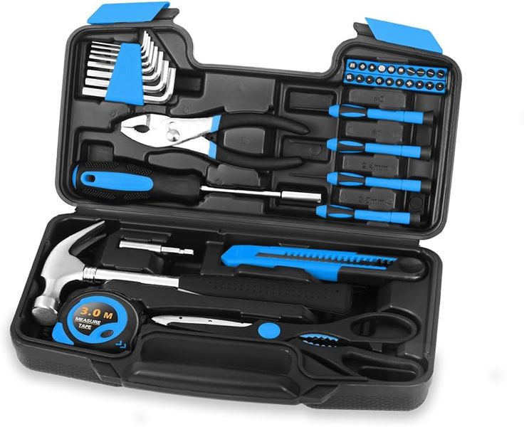 39 Piece Household Blue Hand Tool Set Hardware Hammer Pliers Screwdriver