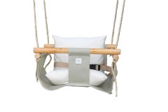 Outdoor Baby/Toddler Swing - Canvas &amp; Wood with Cotton Cushions - Sand