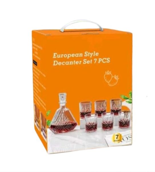 Transparent Crystal 6 Glass Liquor Wine Whiskey Bottle Decanter Set-7 Piece