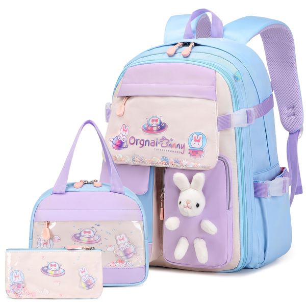Cute Bunny Backpack Set with Lunchbox and Pencil Case- 3 Pieces