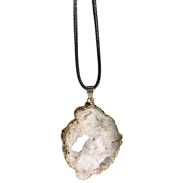 Earth Stone Collection - Silver Frame Geode Crystal Necklace