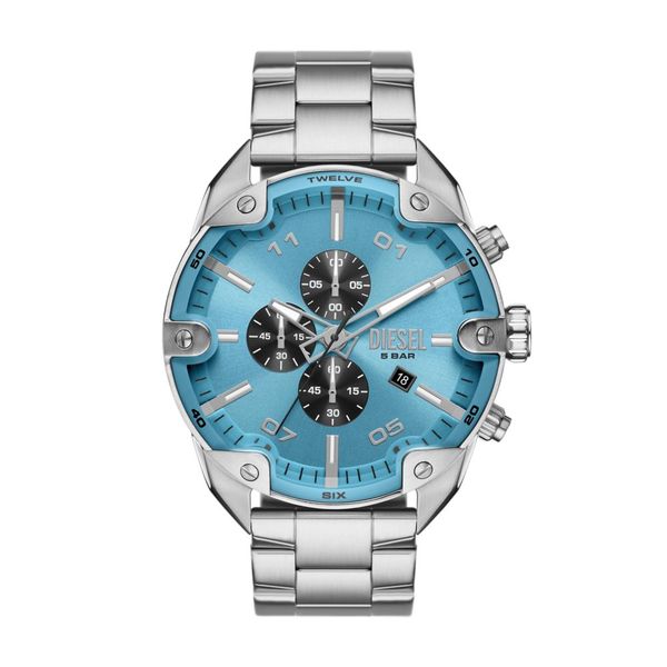 Diesel Spiked Mens Silver Stainless Steel Strap Watch-DZ4655
