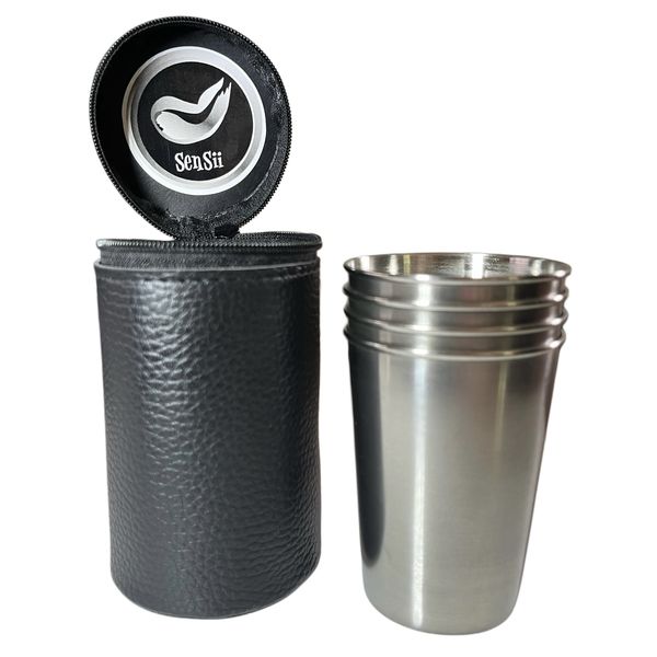 SenSii 4-Pack Stainless Steel Camping Cup Set (170ml) with Storage Bag