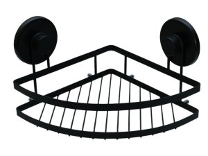 Bathroom Solutions Black Iron Shower Rack Tiangular with Suction Cups 20cm
