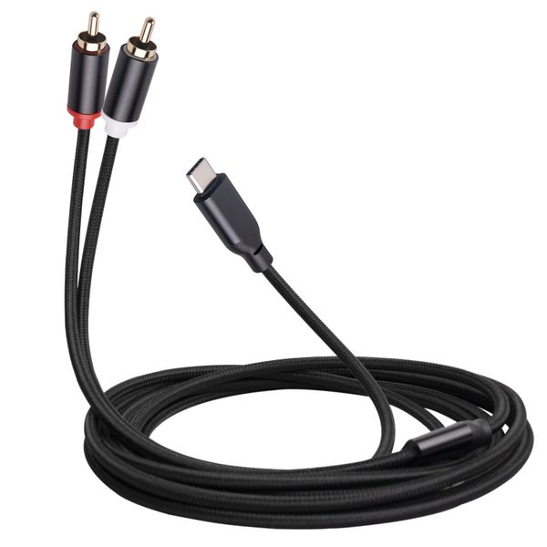 USB C to 2 RCA Audio Cable Y Splitter Car Stereo Cord with Chip For PC Car