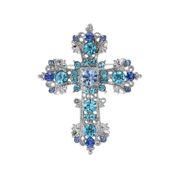 Rhinestone Cross Brooch for Women Men Vintage Big Crystal Cross