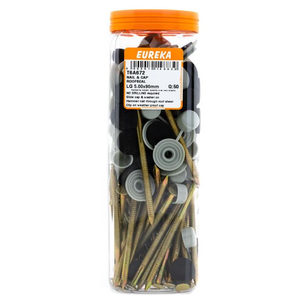 EUREKA Roof Nail with EVA Bonded washer &amp; Nylon Cap 5 x 90mm Q:50 T6A672