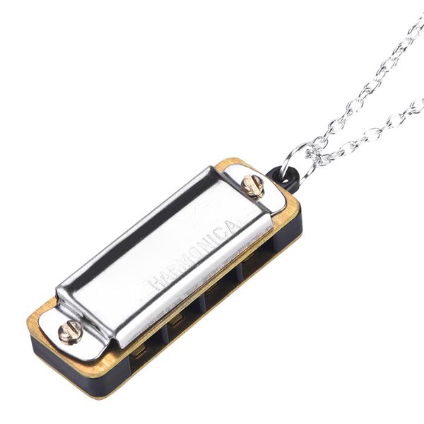 Portable Mini Harmonica Necklace Toy Silver Musical Instrument