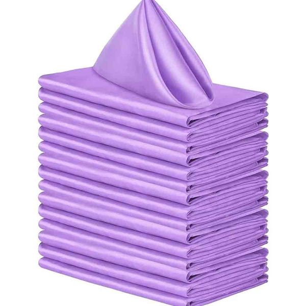 Square Satin Dinner Napkins,Silky Soft Smooth Table,Light Purple -10 Piece