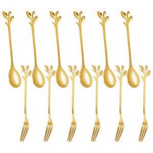 Dessert Spoon and Fork Set Stainless Steel Mixing 12 Piece