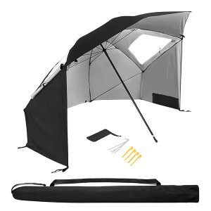 UPF 50+ Sun &amp; Rain Beach Umbrella Shelter Tent with Windows &amp; Carry Bag