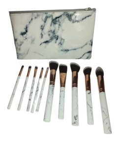 10 Piece Marble Style Professional Makeup Brush Cosmetic Set with Bag