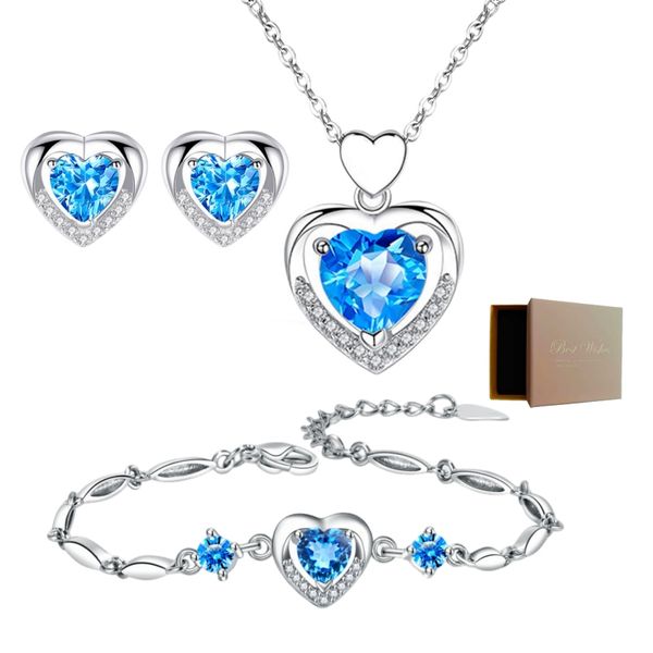 Licer Women Ocean Heart 925 Silver Plated Crystal Jewelry Set for Girls