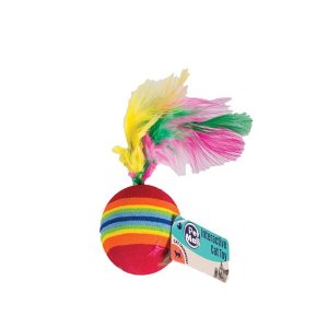 Cat Toy - Ball with Feathers - Multi-Coloured - Rubber - 3.5cm