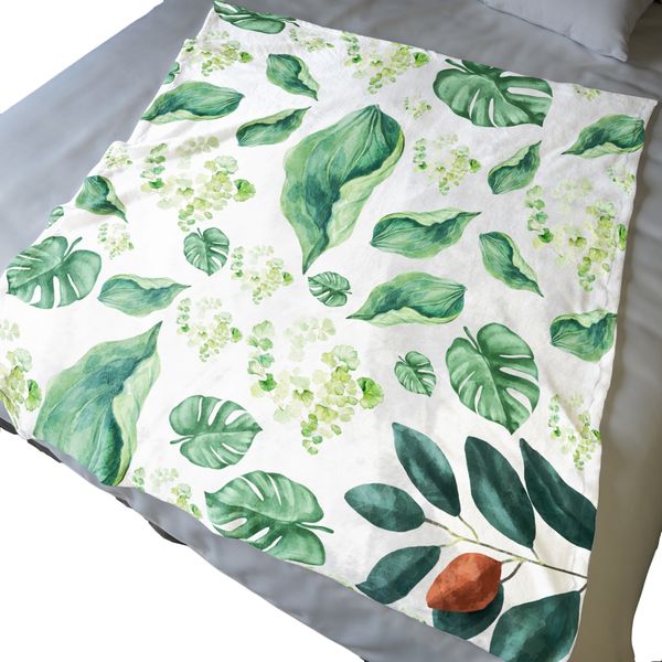 Water Painted Green Leaves Light Weight Fleece Blanket