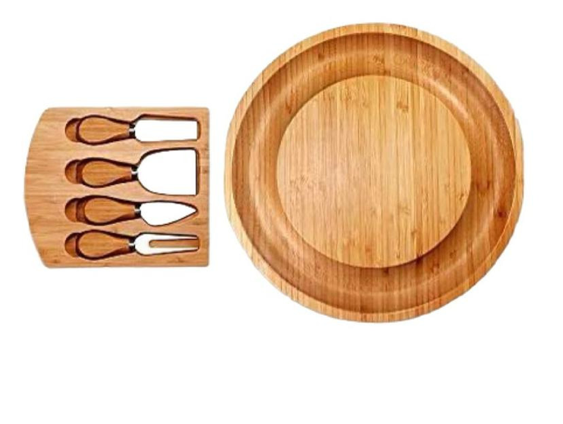 Bamboo Cheese Board Serving Platter with 4 Stainless Steel Cheese Knives