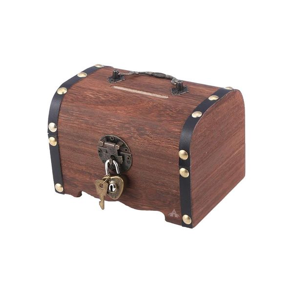 Piggy Bank Vintage Wood Treasure Chest Coin Money Bank Money Storage Box