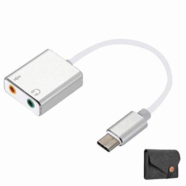 Optic White Type-c Sound Card Jack 3.5mm Headphone with Electronics Pouch