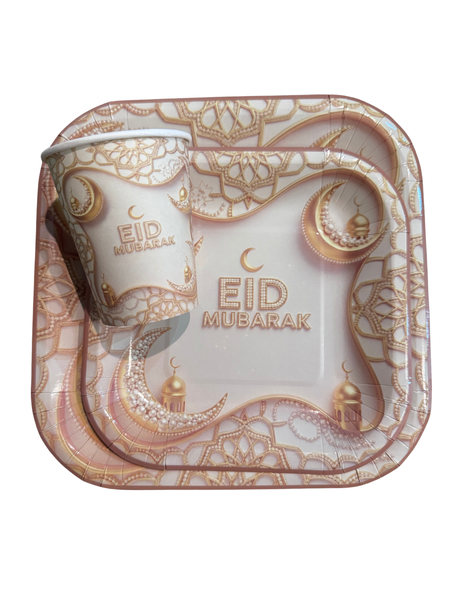 Eid Mubarak Gold Disposable Set - 60 Piece Paper Plates &amp; Paper Cups