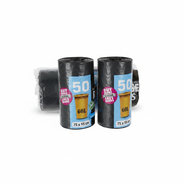Disa Black Refuse Bags 50 Piece 75x95cm - 60L Capacity - 2 Pack