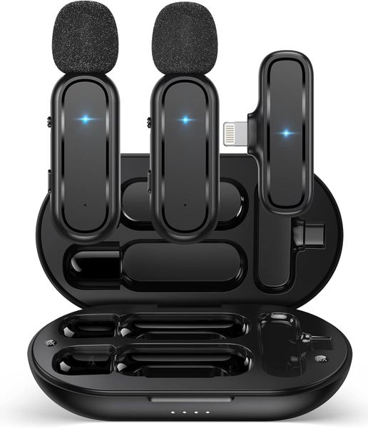 Wireless Lavalier Microphone with Charging Case Lightning Plug