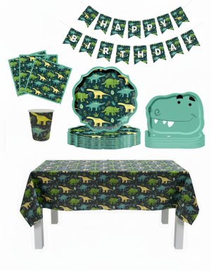 Birthday Party Table setting DIY Decoration Set - Green Dinosaur