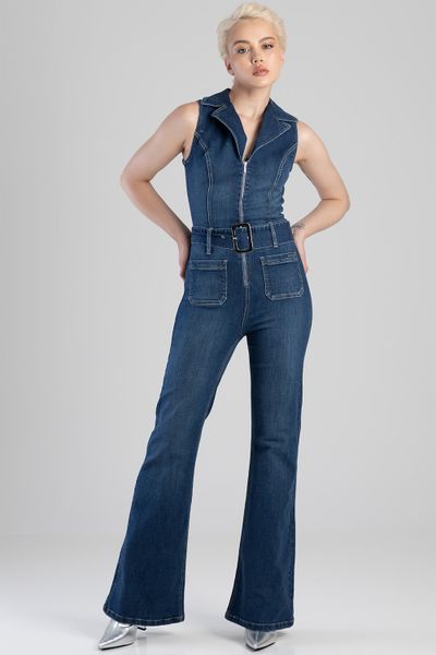 Sissy Boy: Kiera Denim Sleeveless Jumpsuit With Collar And Self Belt