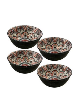 Set of 4 Artisan Boho Mandala Bowls Hand-paint Ceramic Bowls Salad Bowls