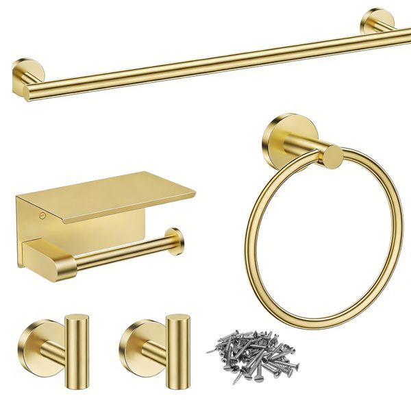 5pcs Stainless Steel Bathroom Accessory Set,Easy to assemble,includes screw